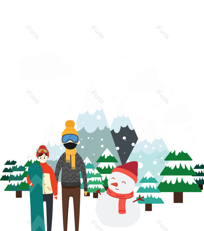 雪山图片,滑雪元素,雪花PNG,雪人免抠素材